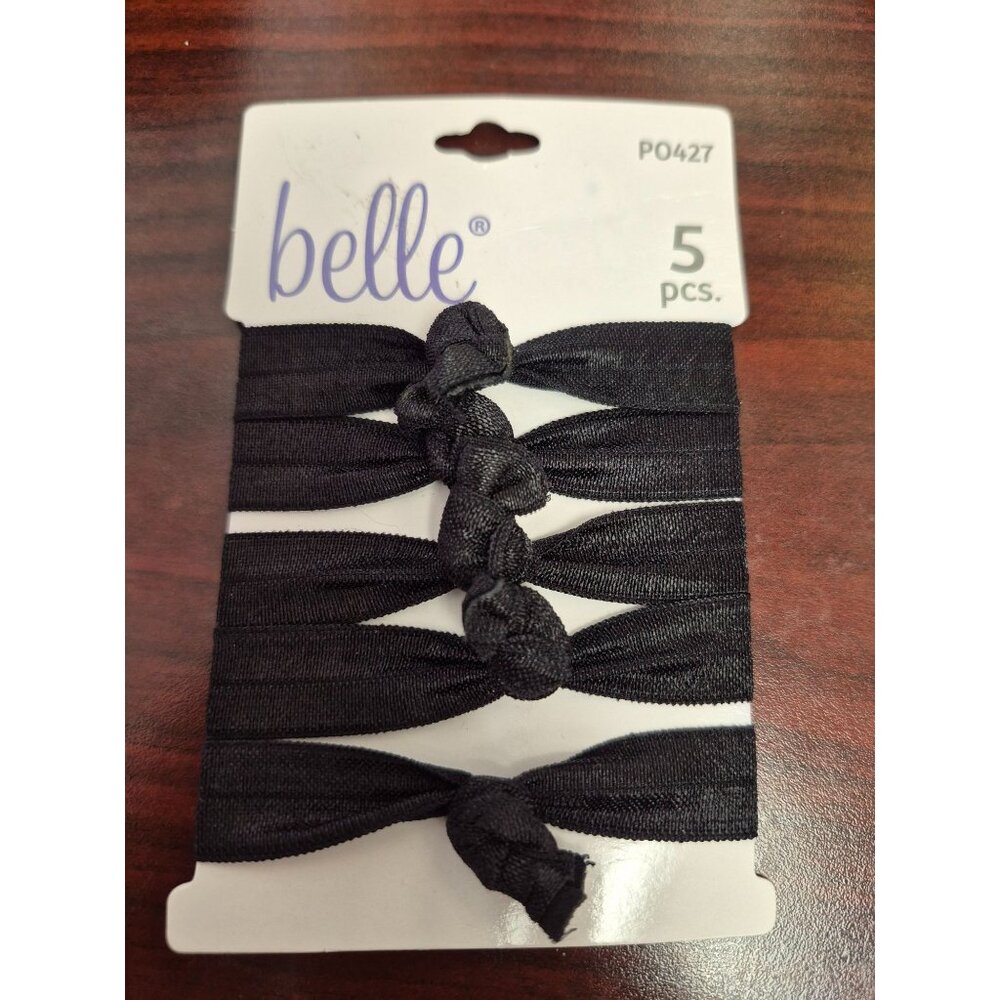 Belle 5 Pcs Black Elastic Hair Ties Knotted Stretch Bands Womens Accessories Dur